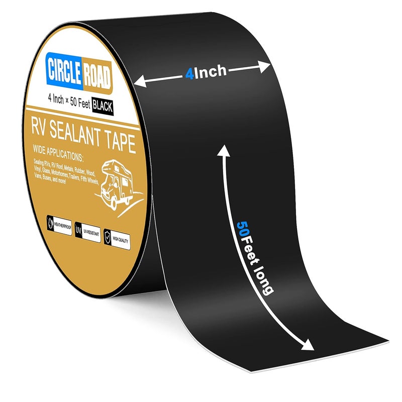 CircleRoad Butyl Sealant Waterproof Tape, RV Roof Tape Black, 4 Inch X 50 Feet RV Repair Sealant Tape, Stop Camper Roof Leaks, UV-Resistant, Weatherproof and Reliable (4In-50FT Black) - Image 2